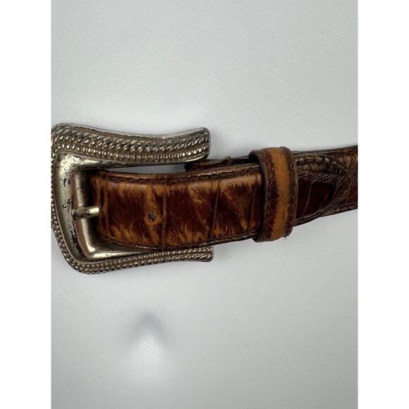 Fossil Brown Leather Belt With Silver Accents Size Medium Western Boho Rodeo - Picture 6 of 10